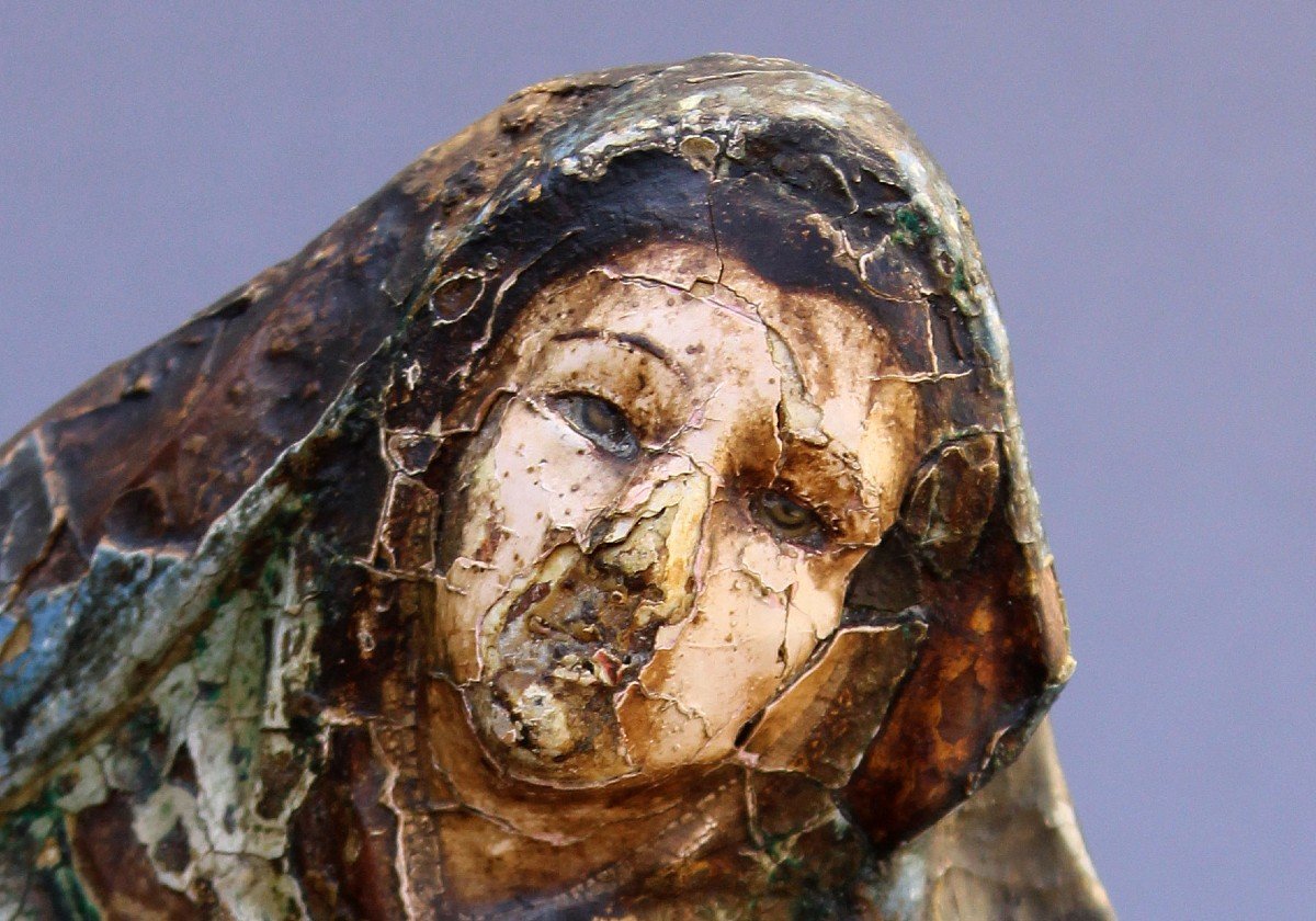 La Pieta, Antique French Carved And Painted Wood Sculpture 15th/16th Century-photo-1