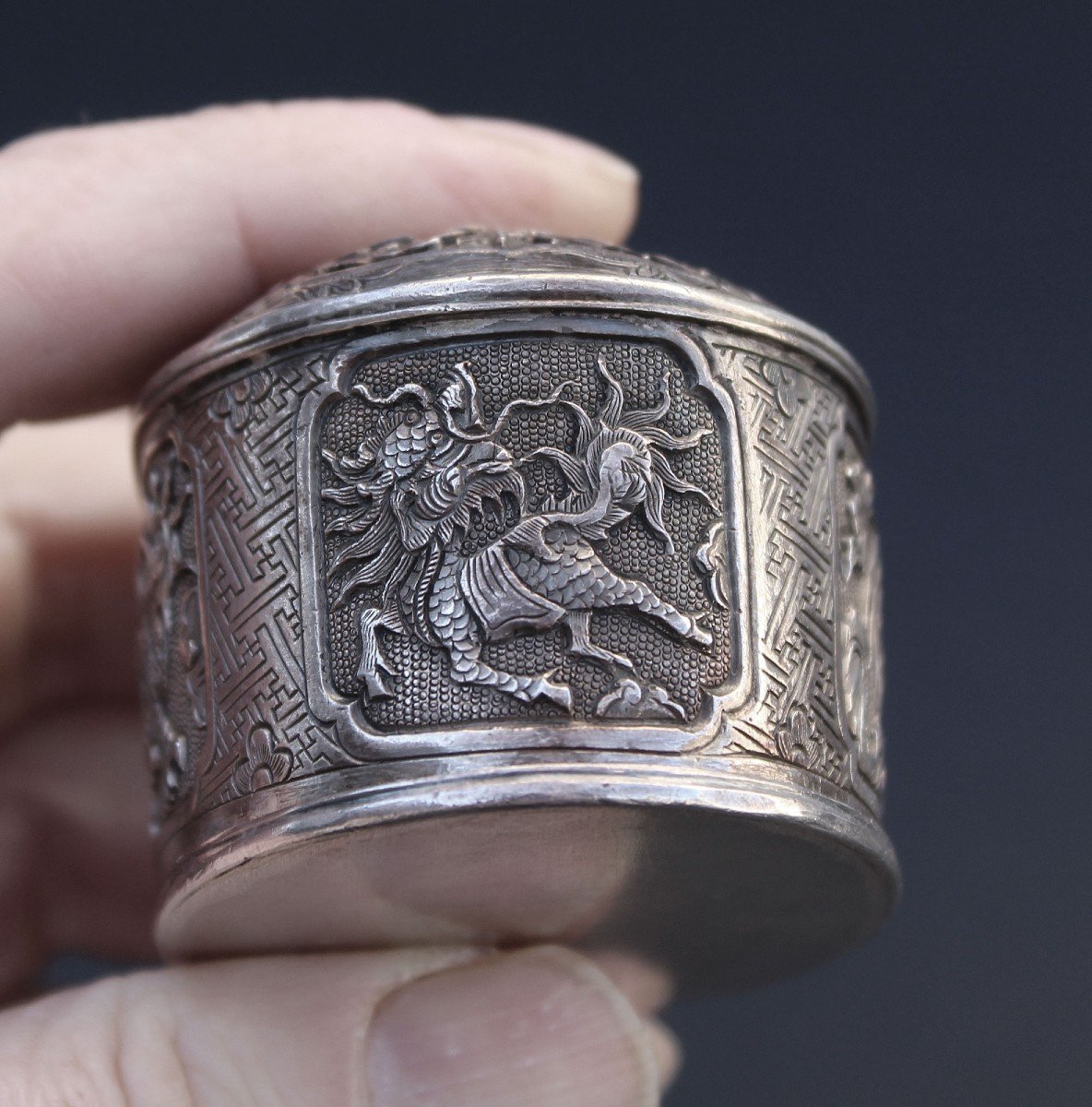 Antique Vietnamese Silver Betel Box From Vietnam -photo-2