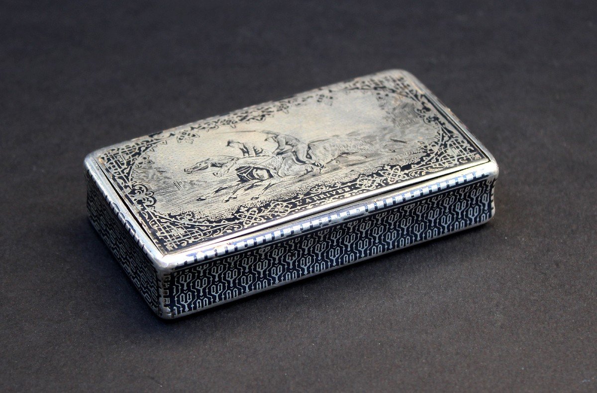 Antique Snuffbox Silver Niello Horse Racing The Finish Line-photo-2
