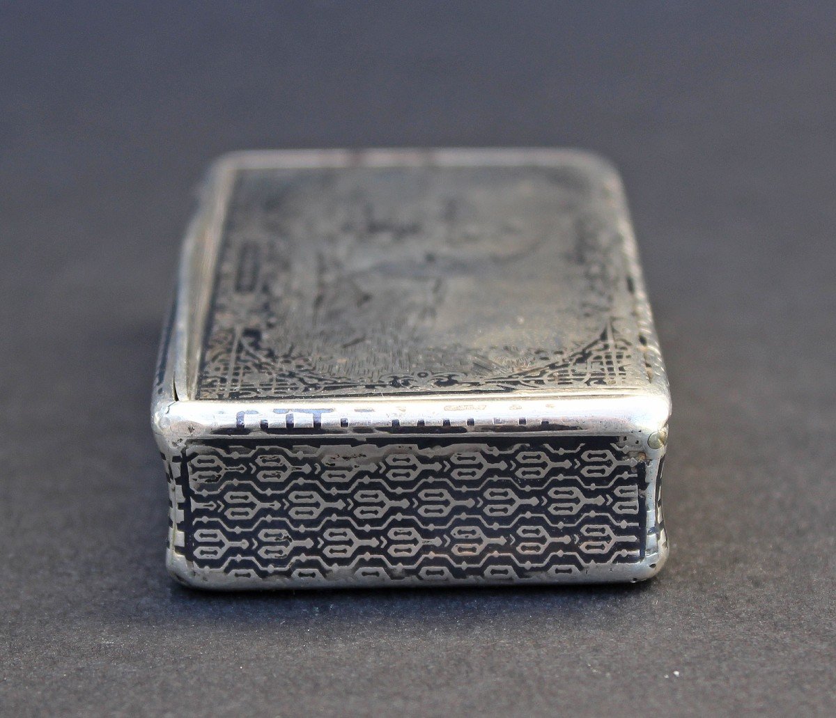 Antique Snuffbox Silver Niello Horse Racing The Finish Line-photo-4
