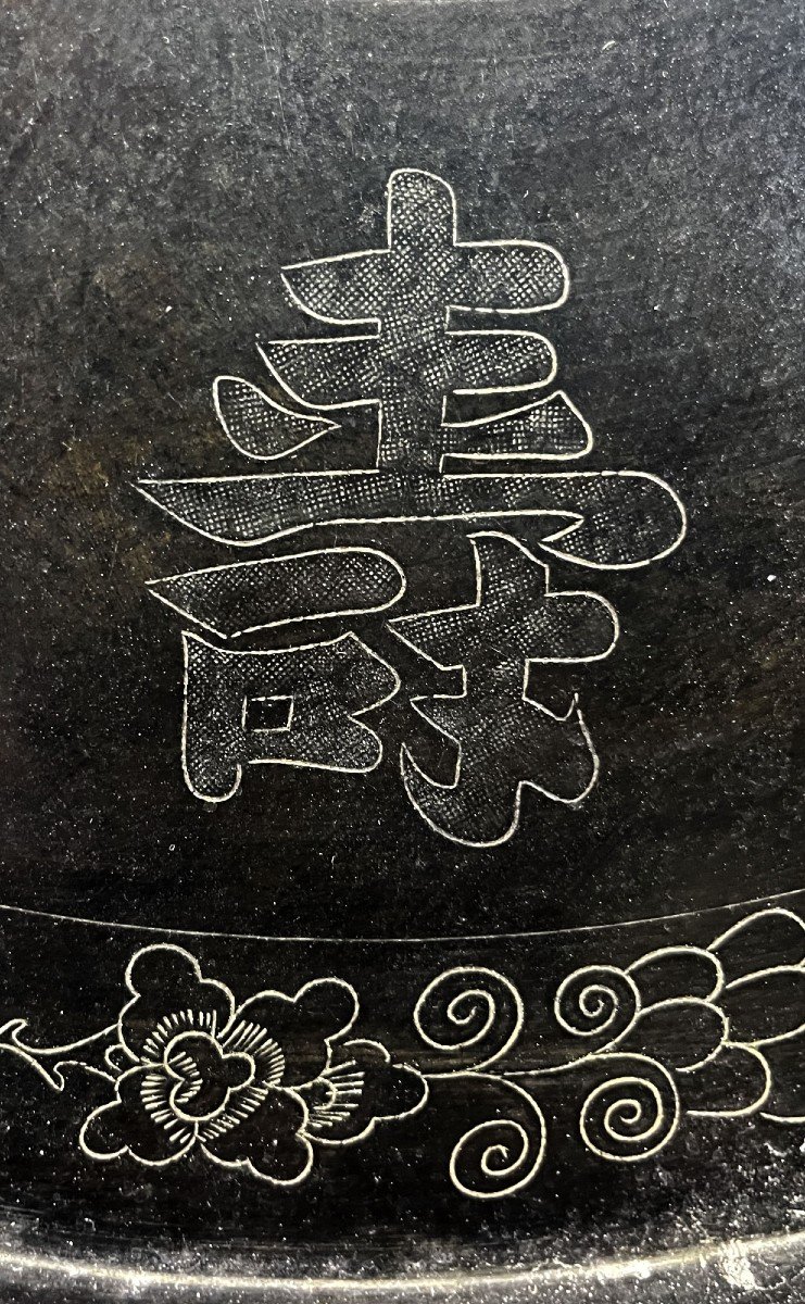 Large Antique Vietnamese Bronze Tray Good Fortune, Health, Courage, Longevity, Prosperity-photo-4