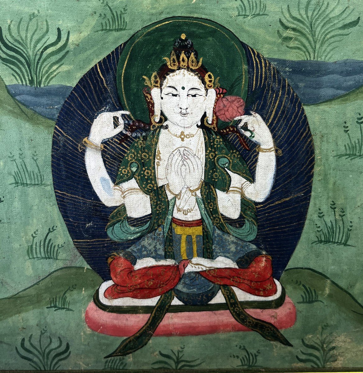 Bouddha Tibétain Antique Thangka Mahakala Bouddhiste-photo-4