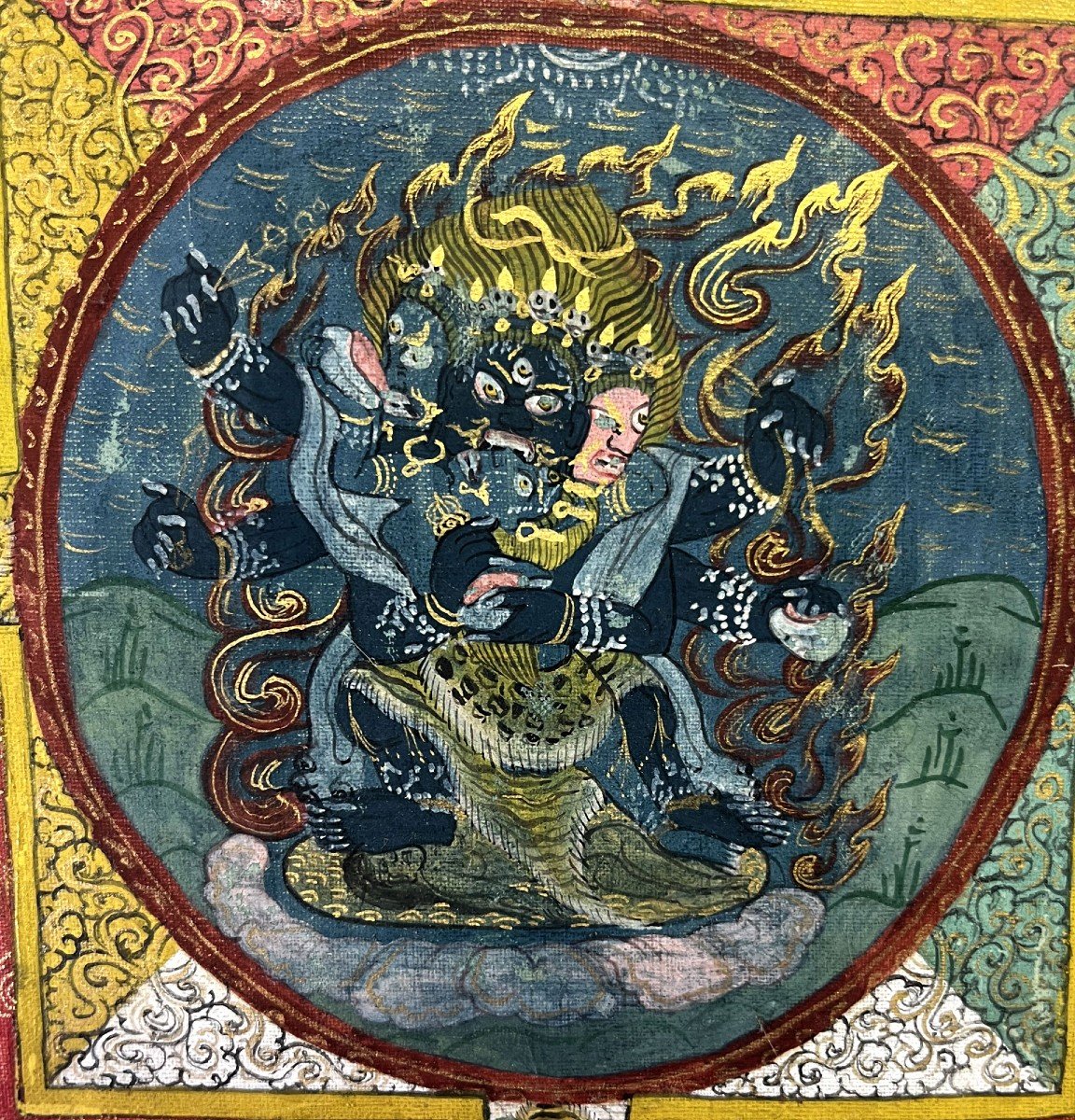 Bouddha Tibétain Antique Thangka Mahakala Bouddhiste-photo-5