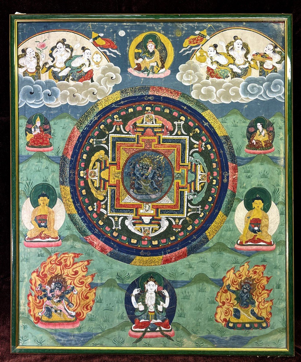 Bouddha Tibétain Antique Thangka Mahakala Bouddhiste