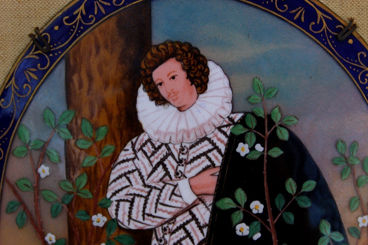 Limoges Enamel Painting Faure Young Gallant After Nicholas Hilliard Homoerotic -photo-2
