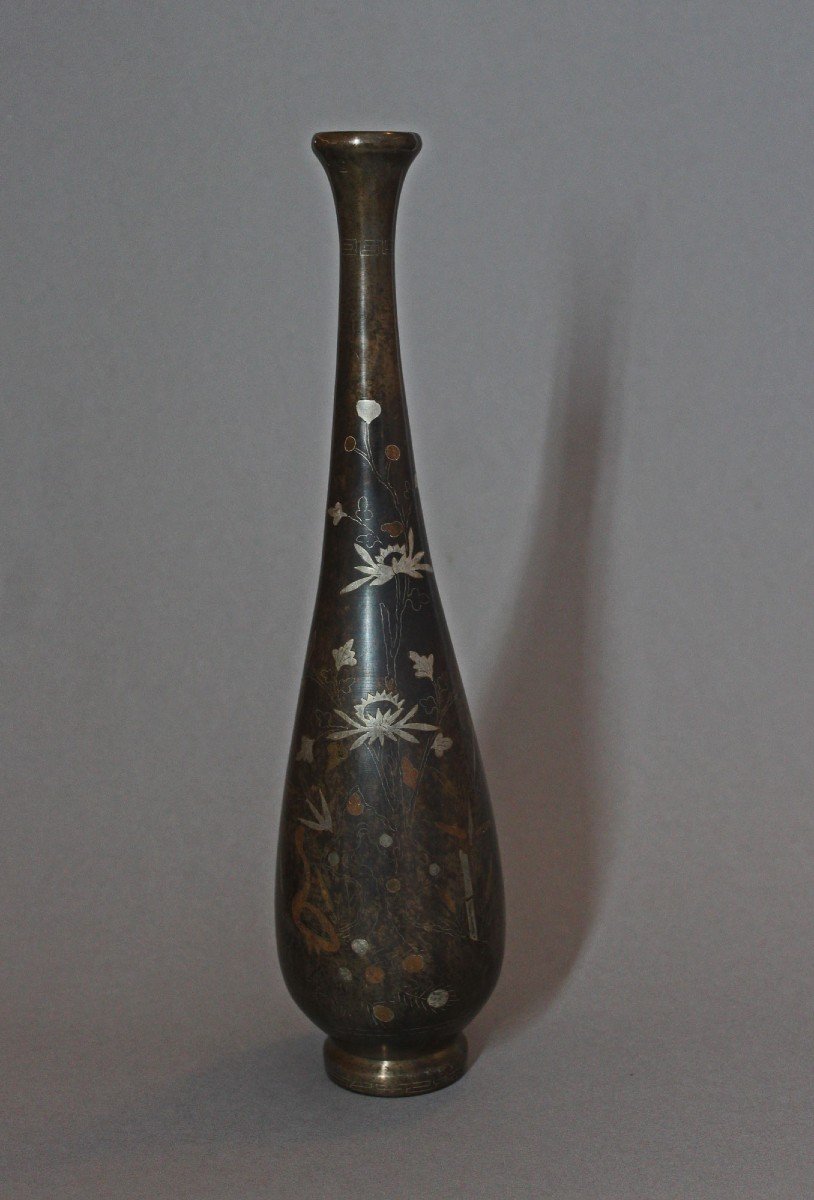Vietnamese Indo Chinese Bronze Vase Inlaid With Silver Vietnam-photo-2