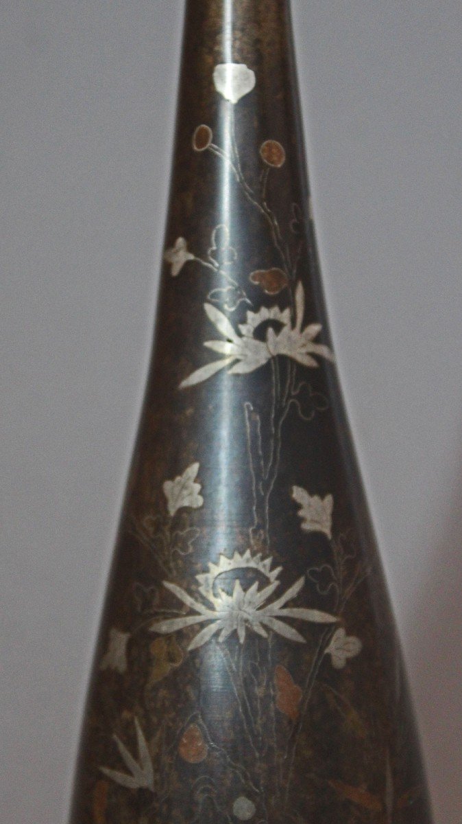 Vietnamese Indo Chinese Bronze Vase Inlaid With Silver Vietnam-photo-3