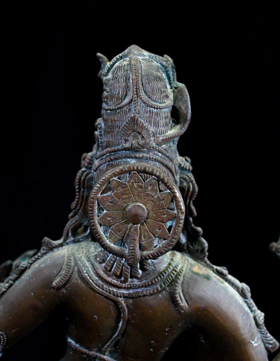 Grand Bronze Indien Antique, Ardhanarishvara Hermaphrodite, Divinité Hindoue Shiva Paevati, -photo-3