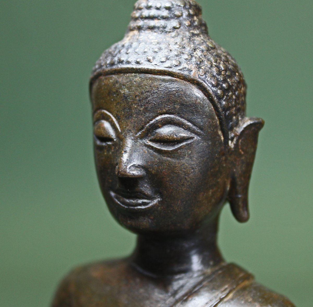 Bouddha Antique Thaïlandais En Bronze, Chiang Saen, Royaume De Lanna XVe/xvie Siècle, Inscrit -photo-3