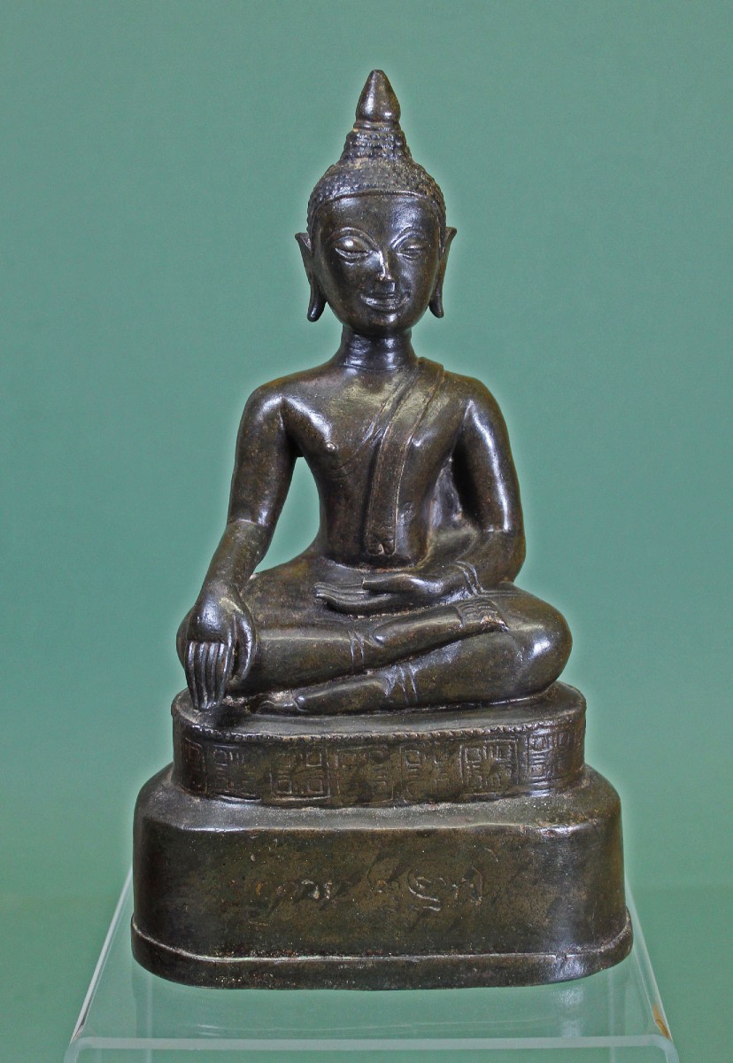 Bouddha Antique Thaïlandais En Bronze, Chiang Saen, Royaume De Lanna XVe/xvie Siècle, Inscrit 