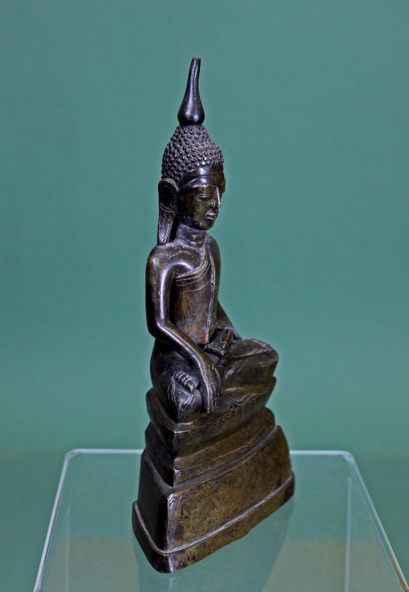Buddha, Bronze, Burma, Shan, 18th Century. Votive Inscription On The Reverse.-photo-2