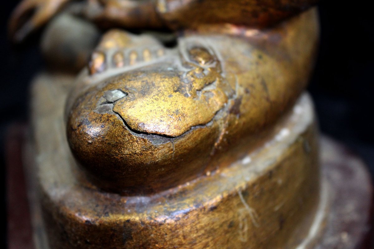 Grande Figure De Bouddha Shakyamuni En Bronze Doré Thaïlandais, XIXe Siècle Bhumisparsha Mudra-photo-2