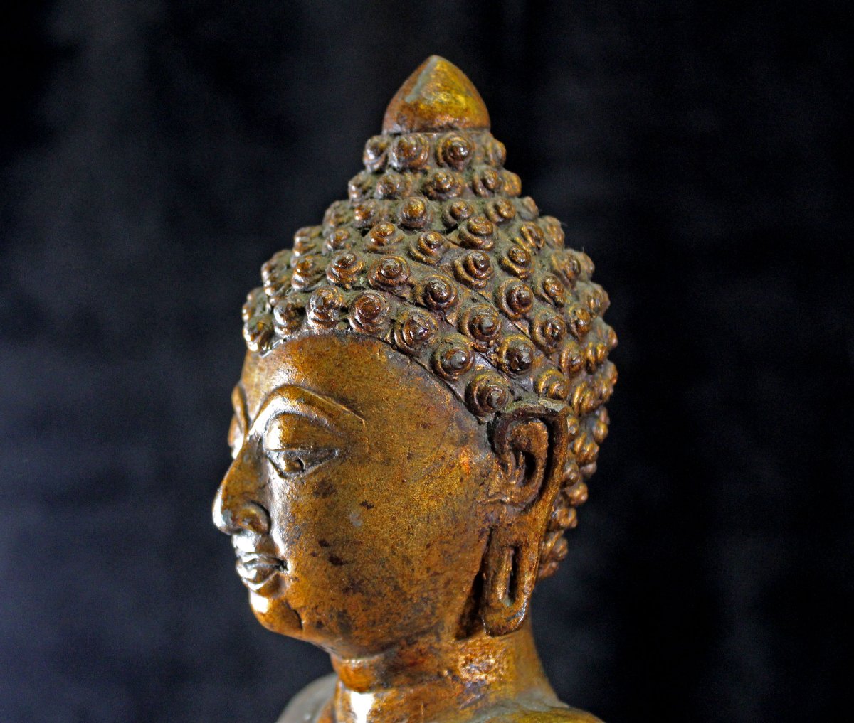 Grande Figure De Bouddha Shakyamuni En Bronze Doré Thaïlandais, XIXe Siècle Bhumisparsha Mudra-photo-5