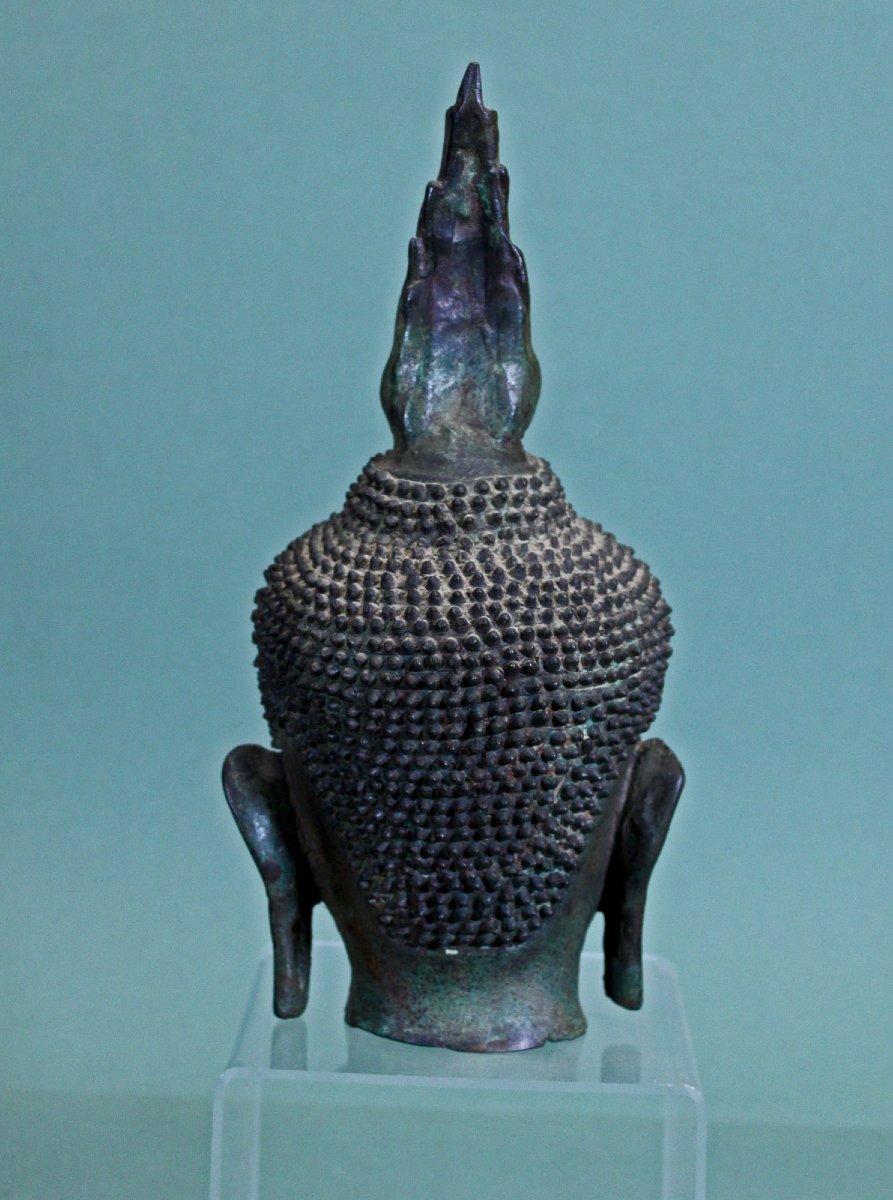 Tête De Bouddha En Bronze Antique Thaïlande Bouddhiste Thaïlandais-photo-3