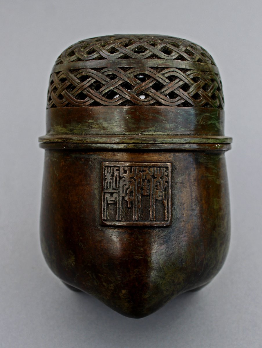 Brûle-parfum Chinois Ancien En Bronze  Marque De Sceau-photo-1