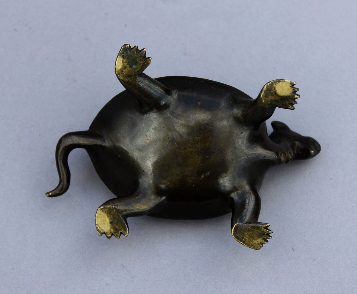 Minogame - Antique Japanese Silver-inlaid Bronze Turtle, Meiji Period, 1868-1912-photo-4