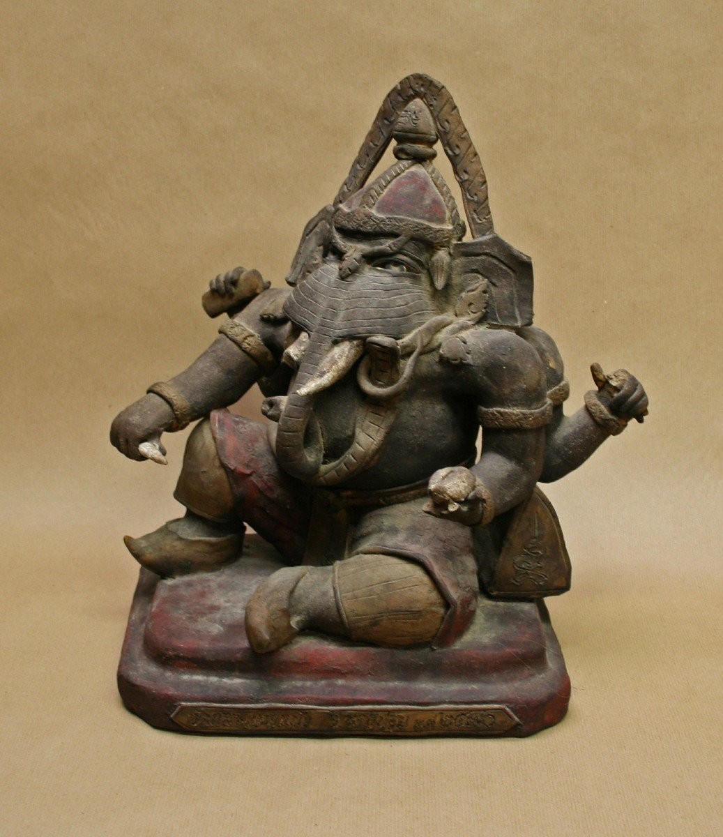 Important Antique Thai Buddhist Temple Figure Ganesha Dated Inscribed                     