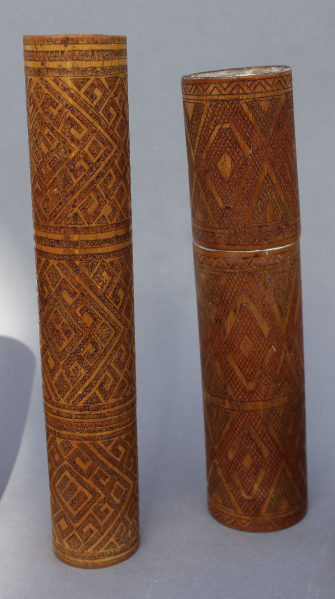 8 Récipients à Chaux Pour Noix De Bétel Timor, Indonésie Bambou Laiton XIXe - début XXe Siècle-photo-3