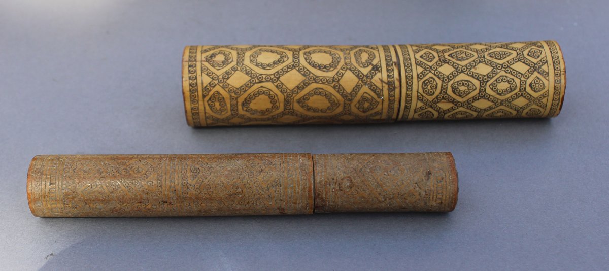 8 Récipients à Chaux Pour Noix De Bétel Timor, Indonésie Bambou Laiton XIXe - début XXe Siècle-photo-1