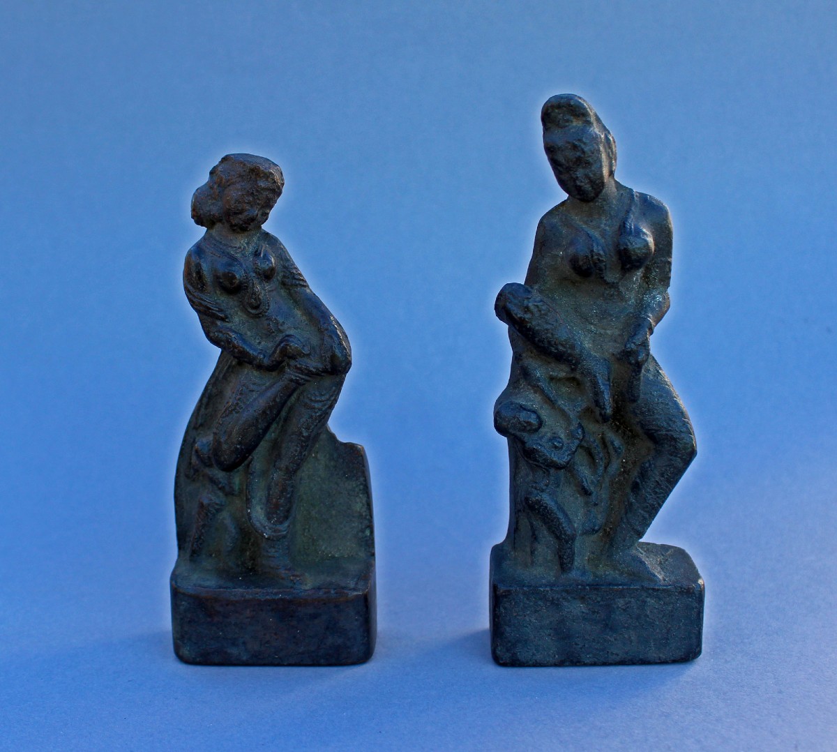 Pair Of Indian Bronzes Hindu Goddess Chola  9th To The 13th Century.
