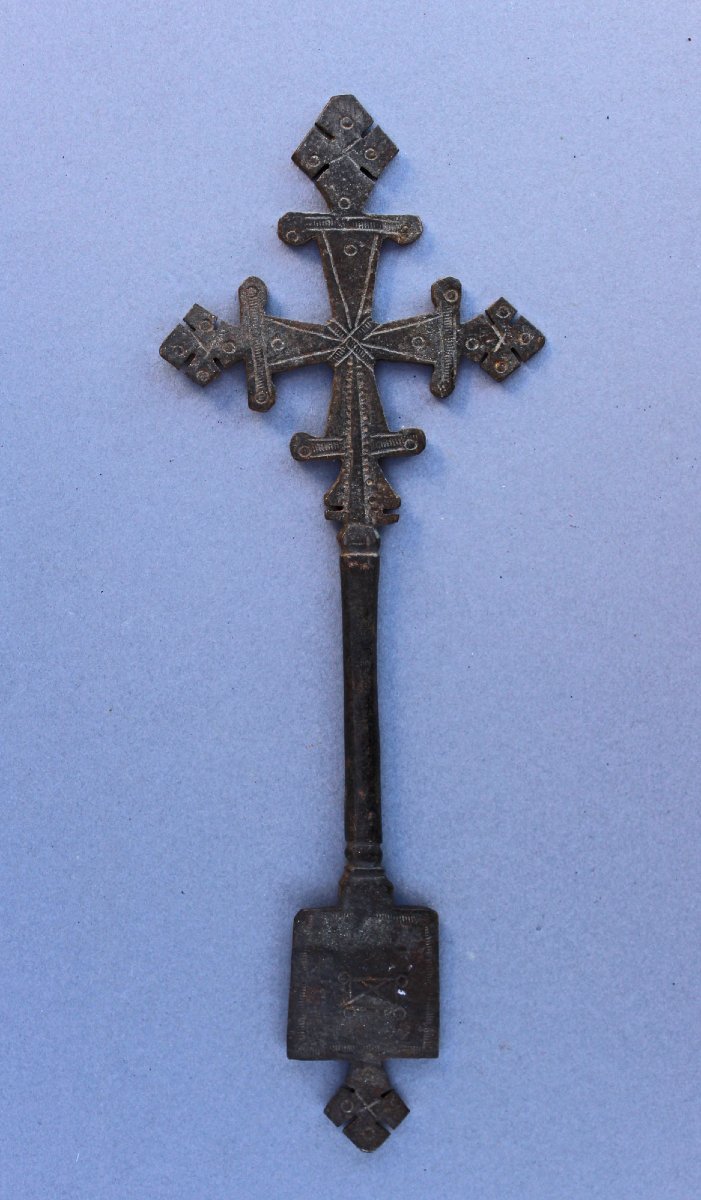 Croix De Main éthéoppienne Orthodoxe (yaegg Masqal) Antique En Fer-photo-2