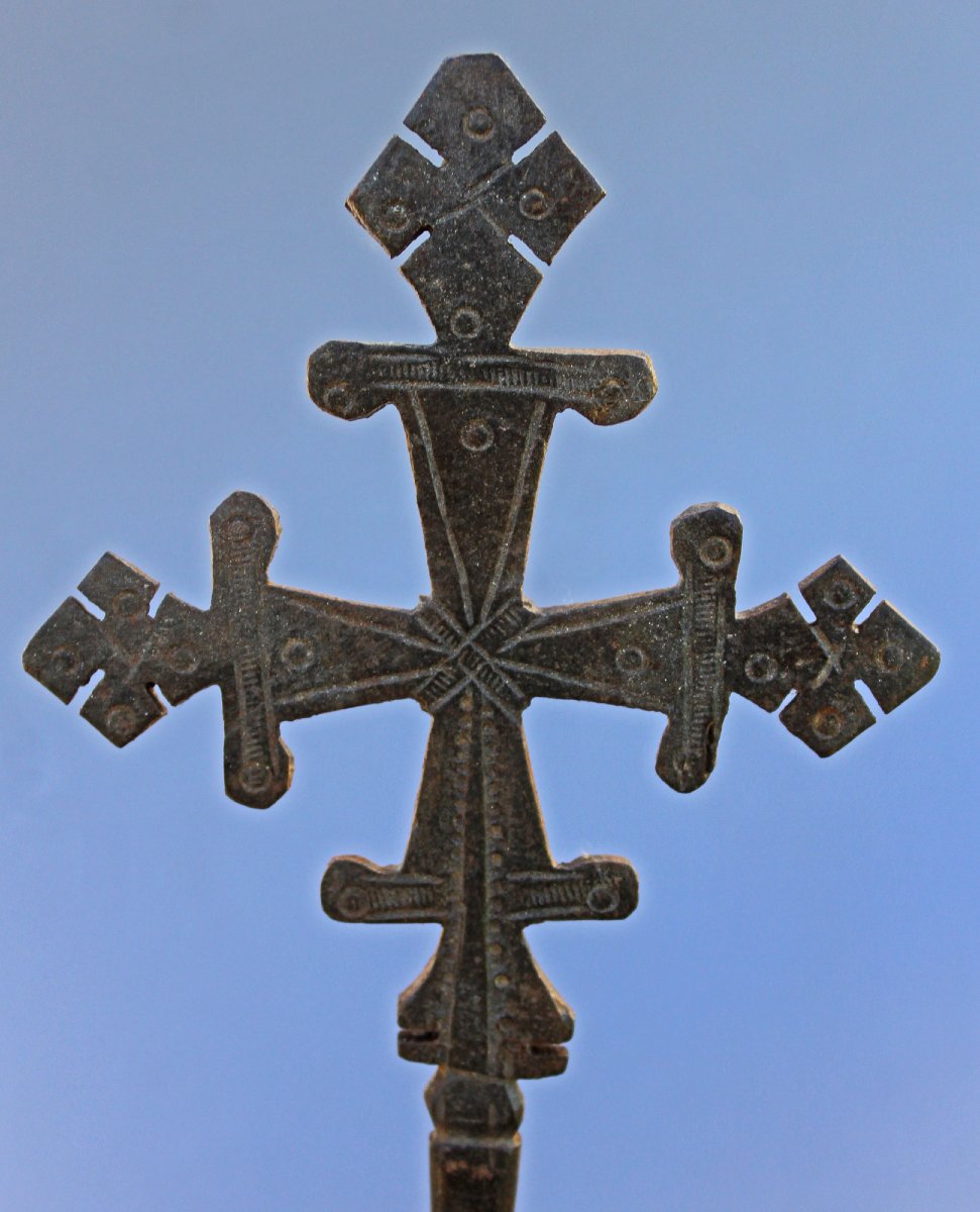 Croix De Main éthéoppienne Orthodoxe (yaegg Masqal) Antique En Fer-photo-3