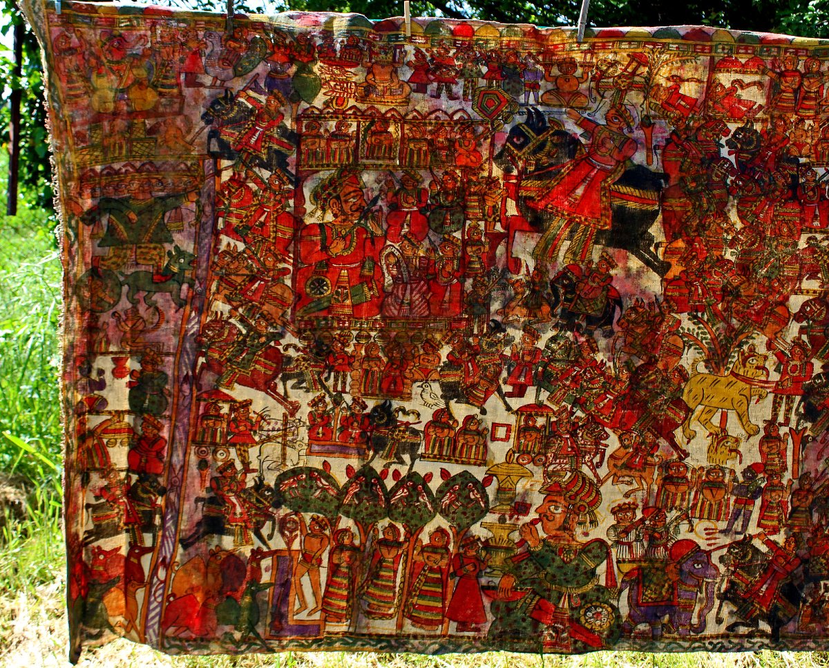 Grande Peinture Narrative Indienne Ancienne, Pabuji Ki Phad (140 X 450 Cm), Début Du XXe Siècle-photo-2