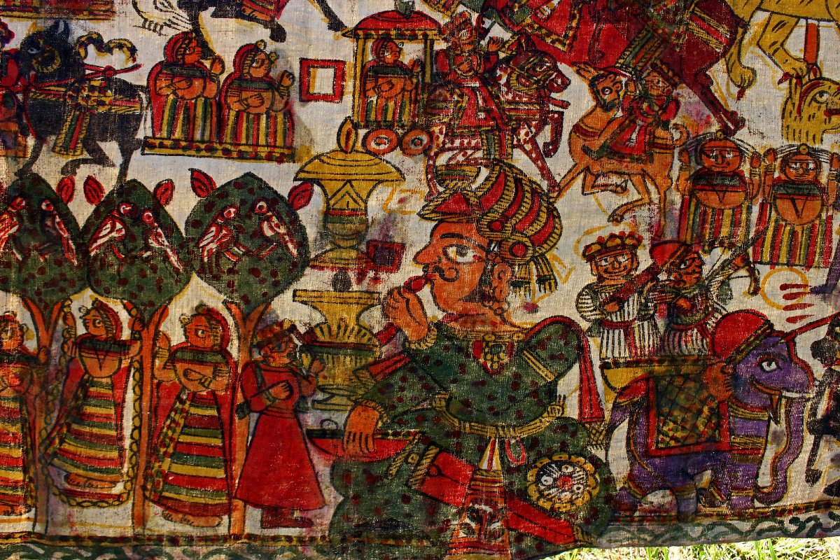 Grande Peinture Narrative Indienne Ancienne, Pabuji Ki Phad (140 X 450 Cm), Début Du XXe Siècle-photo-6
