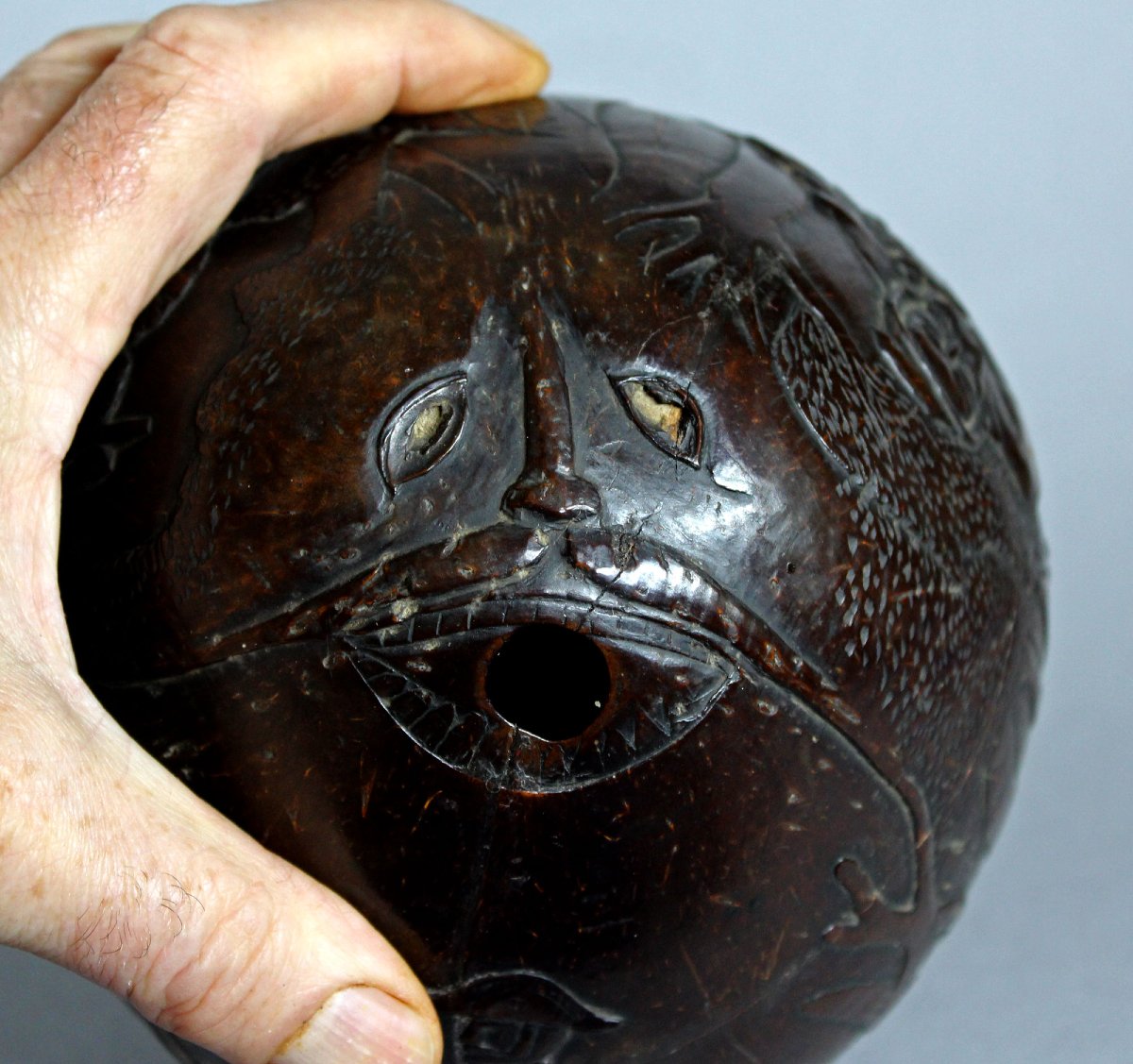 Large 19th Century Carved Coconut Bugbear Convict Work? Mounted Gendarme-photo-2