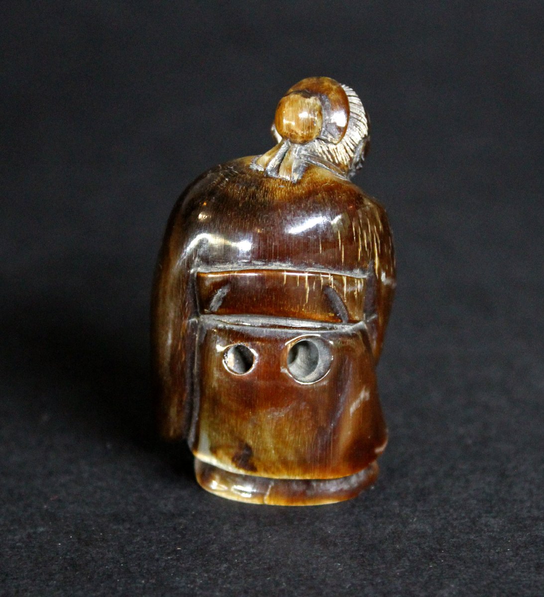 Japanese Carved Horn Netsuke Depicting Jurojin, God Of Longevity, Signed.-photo-3