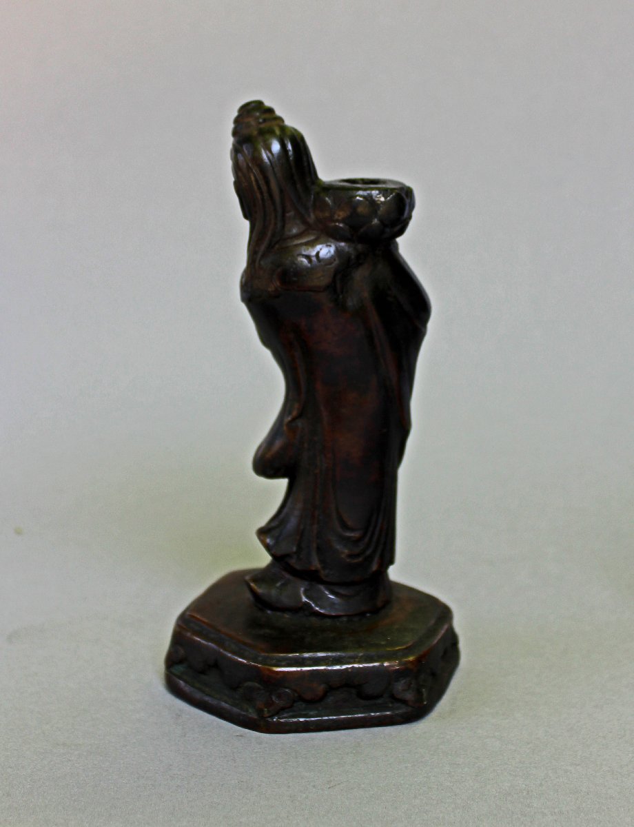 Chinese Bronze Guanyin Incense Burner Statuette, 17th Century, Ming / Qing Dynasty -photo-4