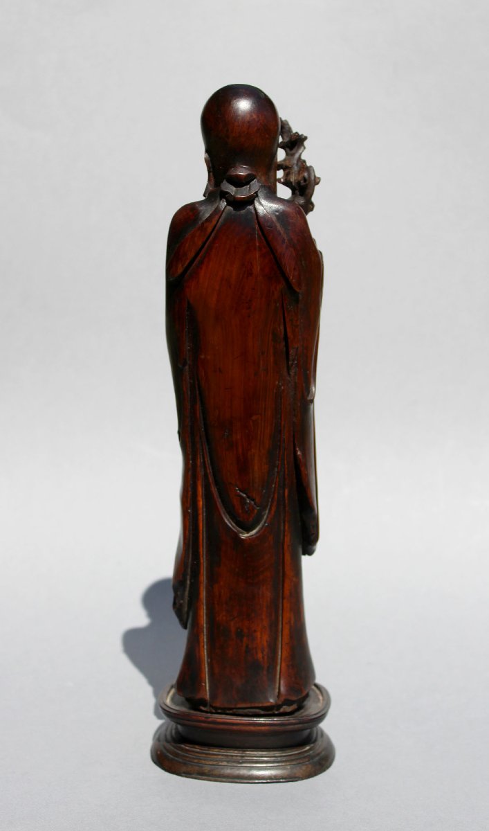 Ancienne Figure Chinoise Shoulao Bois Sculpté Dynastie Ming  XVIIe Siècle.-photo-3
