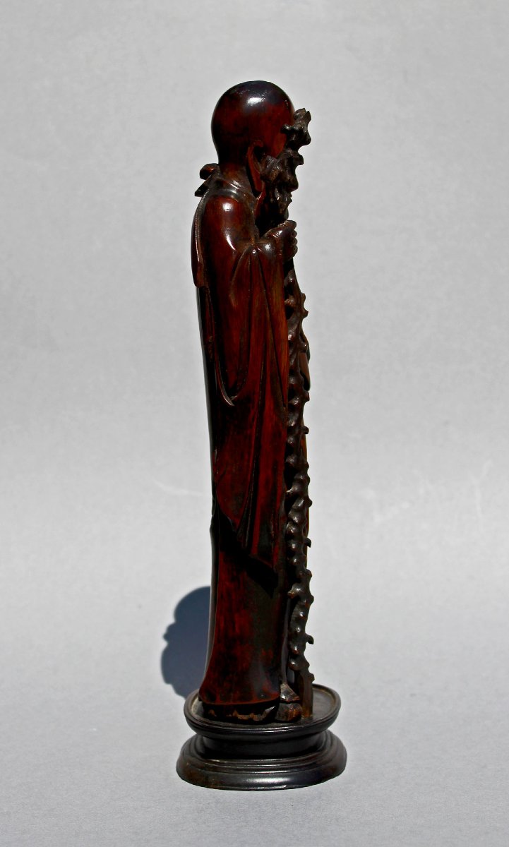 Ancienne Figure Chinoise Shoulao Bois Sculpté Dynastie Ming  XVIIe Siècle.-photo-4
