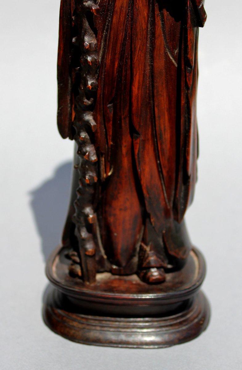 Ancienne Figure Chinoise Shoulao Bois Sculpté Dynastie Ming  XVIIe Siècle.-photo-4