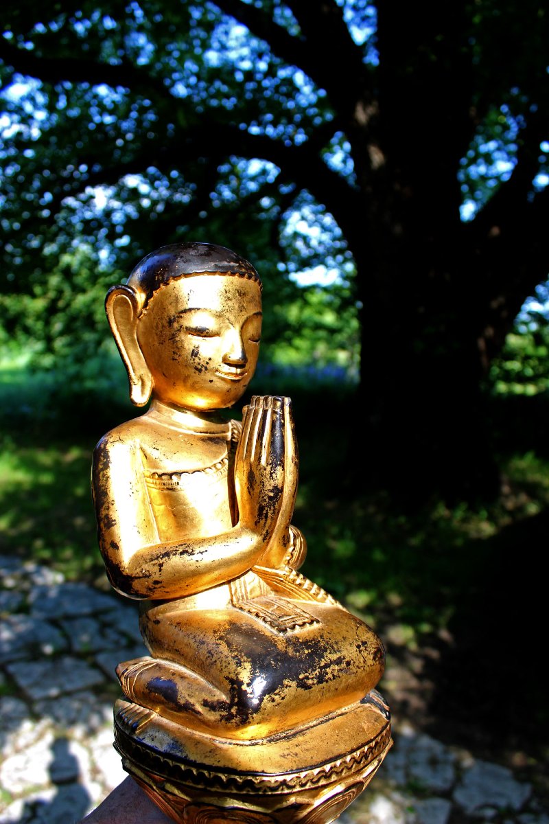 Moggallana, Disciple De Bouddha, En Adoration, En Bois Sculpté, Laqué, Doré. Birmane Shan, XIXe-photo-6