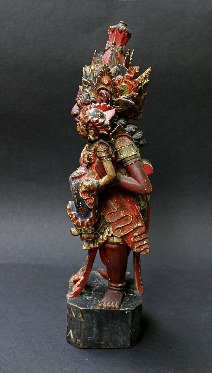 Rare Antique Balinese Wood Carving Ramayana Signed Ravana Kidnaps Sita Bali-photo-4