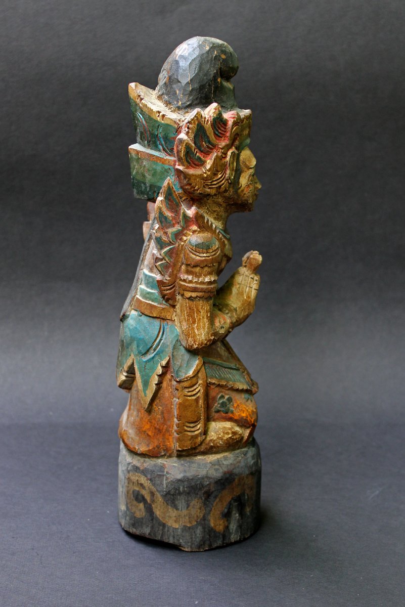 Antique Balinais Sculpture Sur Bois Indonésie Intérêt Colonial Néerlandais-photo-4