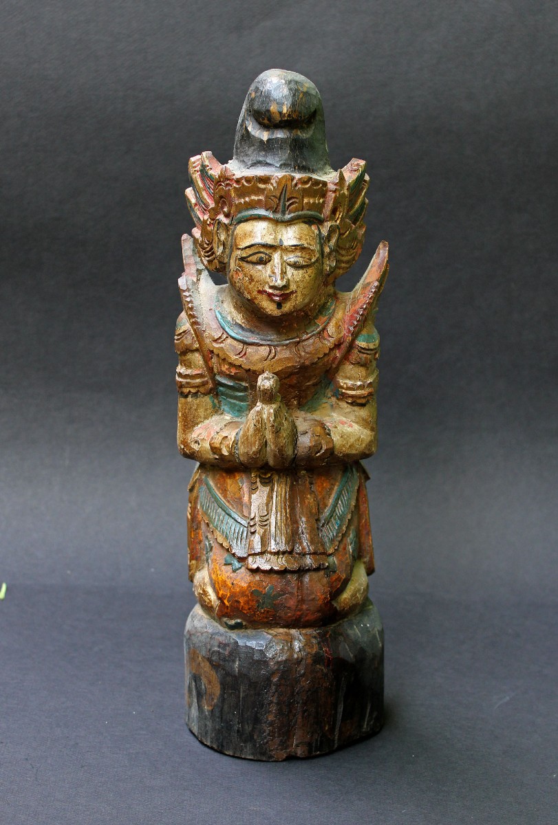 Antique Balinais Sculpture Sur Bois Indonésie Intérêt Colonial Néerlandais