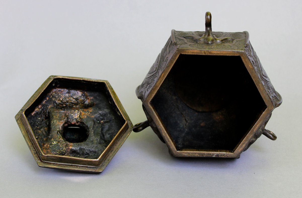 Brûle-parfum ou "koro" en bronze japonais de la période Meiji avec fleuron en forme de crapaud-photo-2