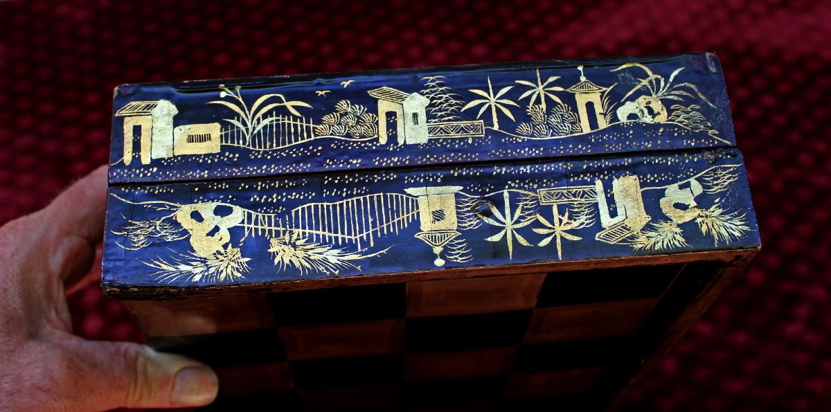 Échiquier et backgammon en laque chinoise antique d'exportation ;-photo-2