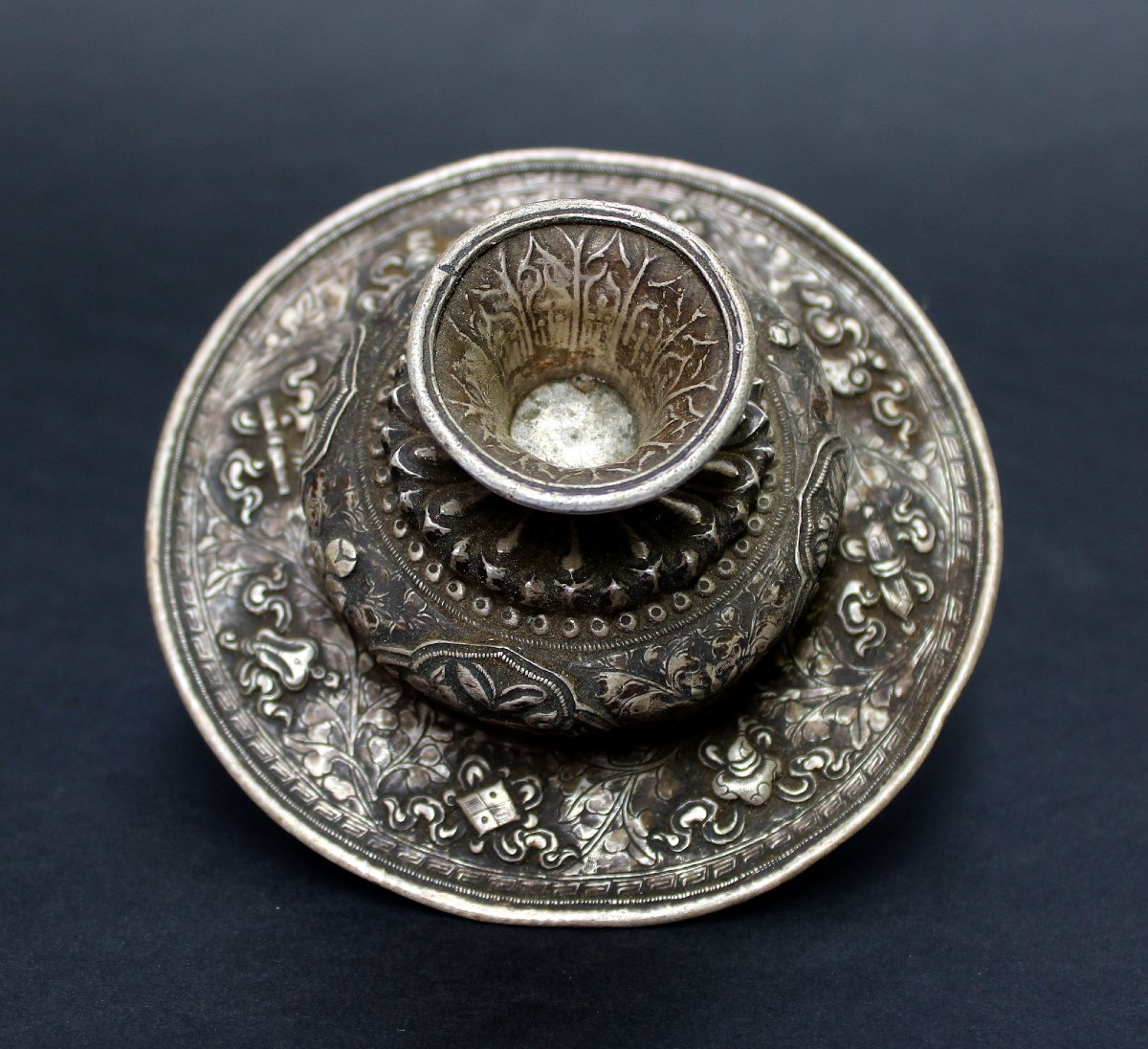 Antique Tibetan Solid Silver Cover For Ja Bo Tea Bowl-photo-2