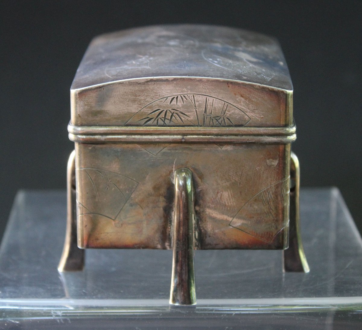 Coffret de présentation japonais ancien en argent massif, poinçonné. Karabitsu.  Meiji/Taisho-photo-2