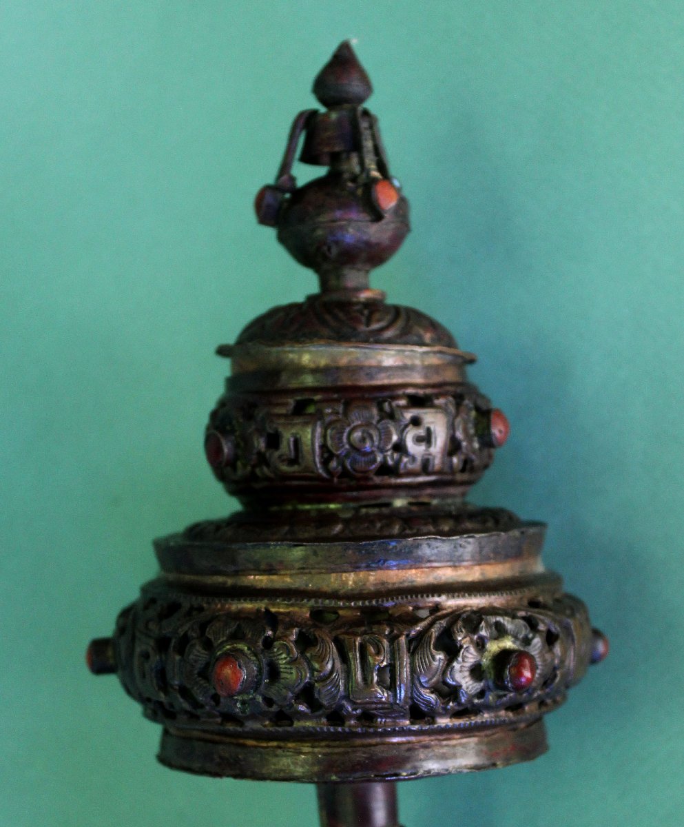 Tibetan Copper Mani Prayer Wheel With Original Sutras Buddhist-photo-3