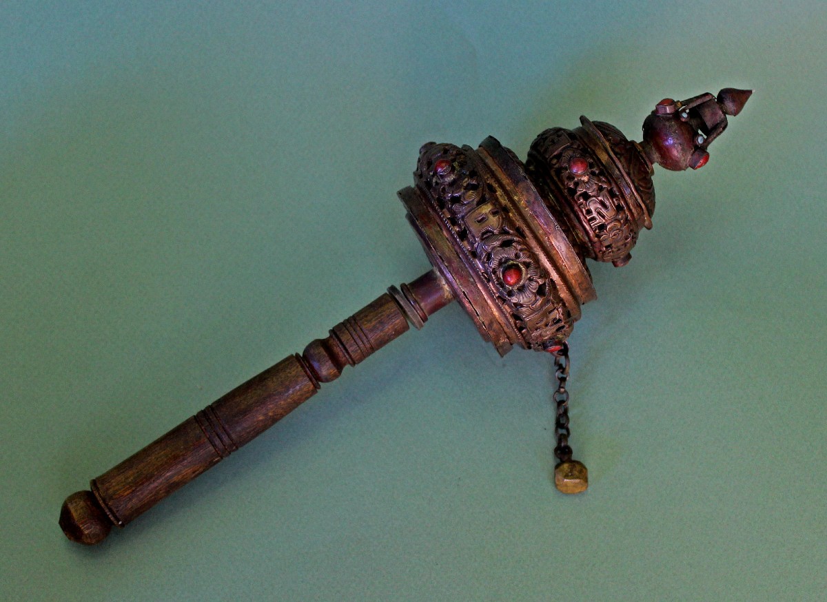 Tibetan Copper Mani Prayer Wheel With Original Sutras Buddhist