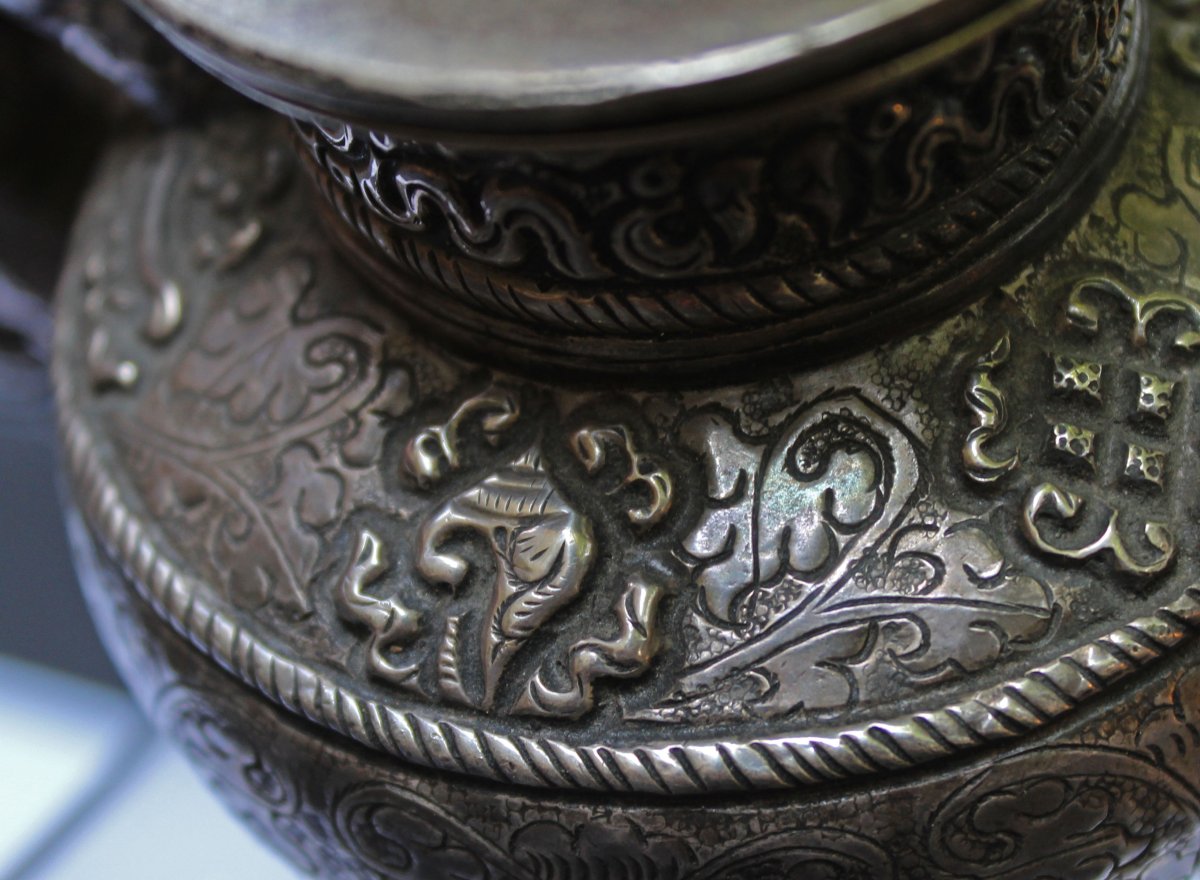 Antique Tibetan Solid Silver Teapot – Dragon – Buddhist Symbols-photo-4