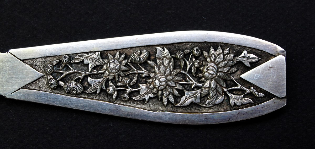 Pelle à Gâteau / Pâtisserie en Argent Massif Vietnamien Ancien – Longévité-photo-2