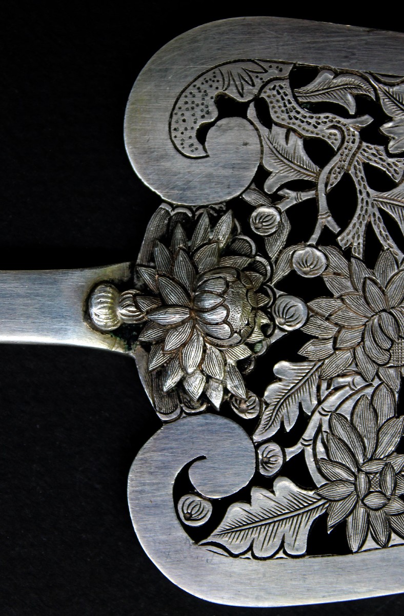 Pelle à Gâteau / Pâtisserie en Argent Massif Vietnamien Ancien – Longévité-photo-3