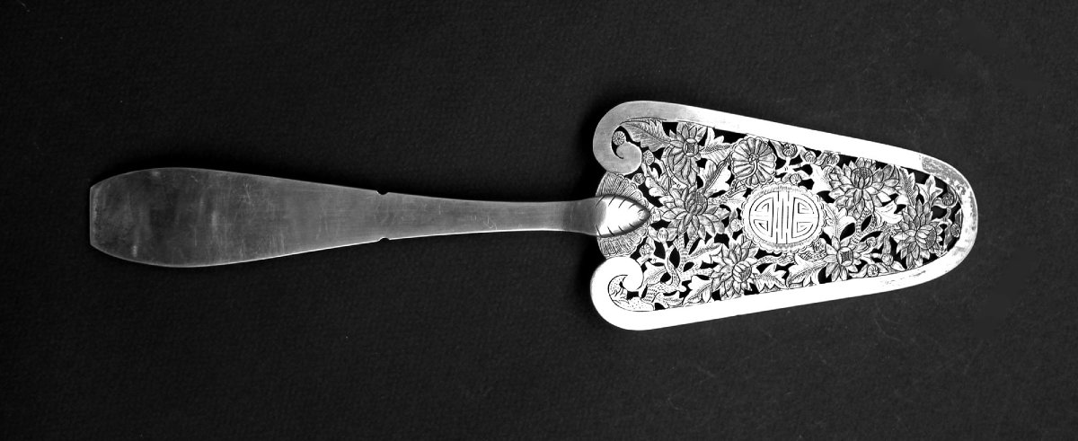 Pelle à Gâteau / Pâtisserie en Argent Massif Vietnamien Ancien – Longévité-photo-1