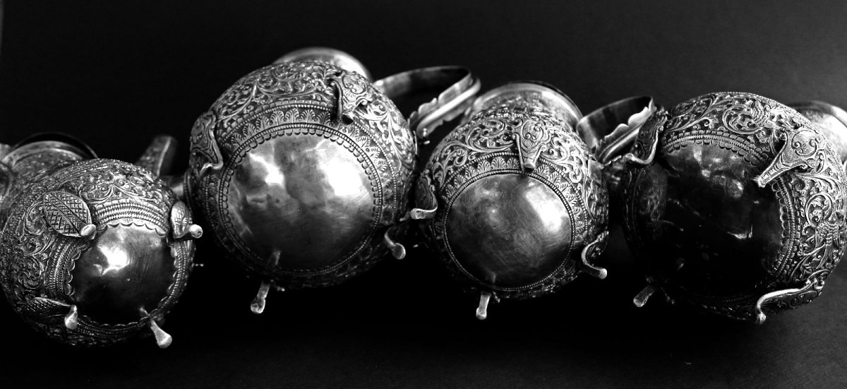 Solid Silver Tea And Coffee Set Kutch India 19th Century Hindu Deities & Elephants-photo-8