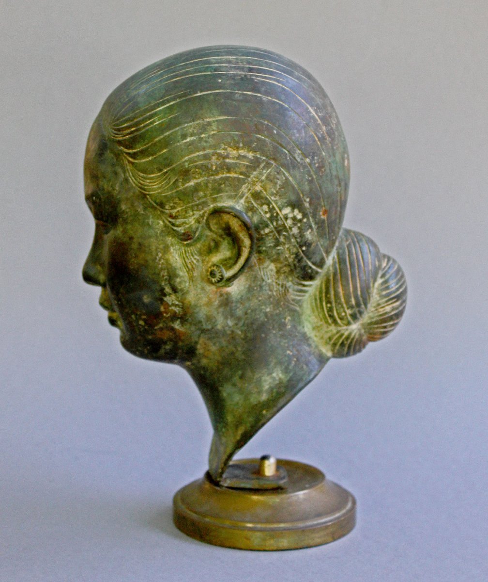 Nguyễn Thanh Lê (1919–2006) – Bronze Bust Of A Young Woman – Rare Patina – Vietnam Indochina-photo-3